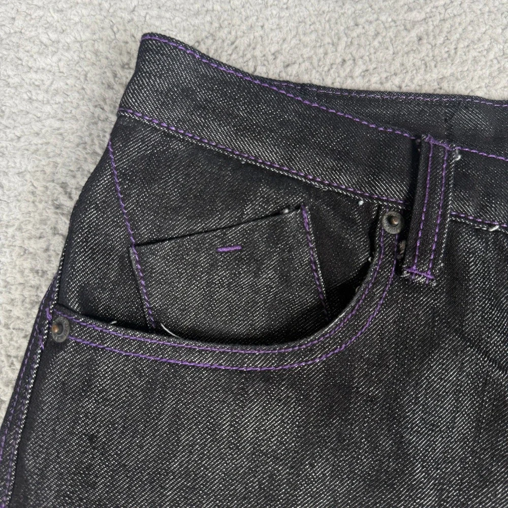 PJ Mark Jean Shorts Mens 38 Black Purple Stitch Jorts Y2K Baggy Hip Hop Skater